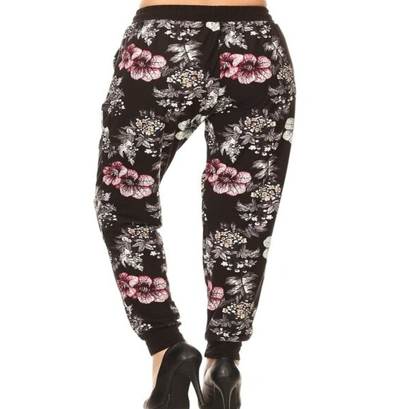 Women's Buttery Soft Jogger Pants with Drawstring Flower Pattern Small-XL - Picture 2 of 5